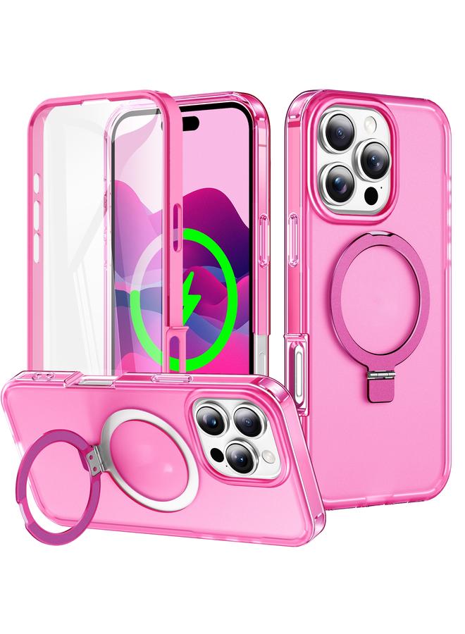 erorex For Iphone 16 Pro Frosted Skin Feel Magsafe Holder 360 Full Body Phone Case(Rose Red) - Image 1