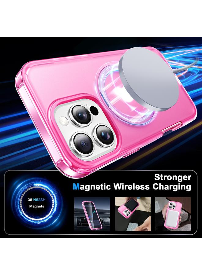 erorex For Iphone 16 Pro Frosted Skin Feel Magsafe Holder 360 Full Body Phone Case(Rose Red) - Image 2