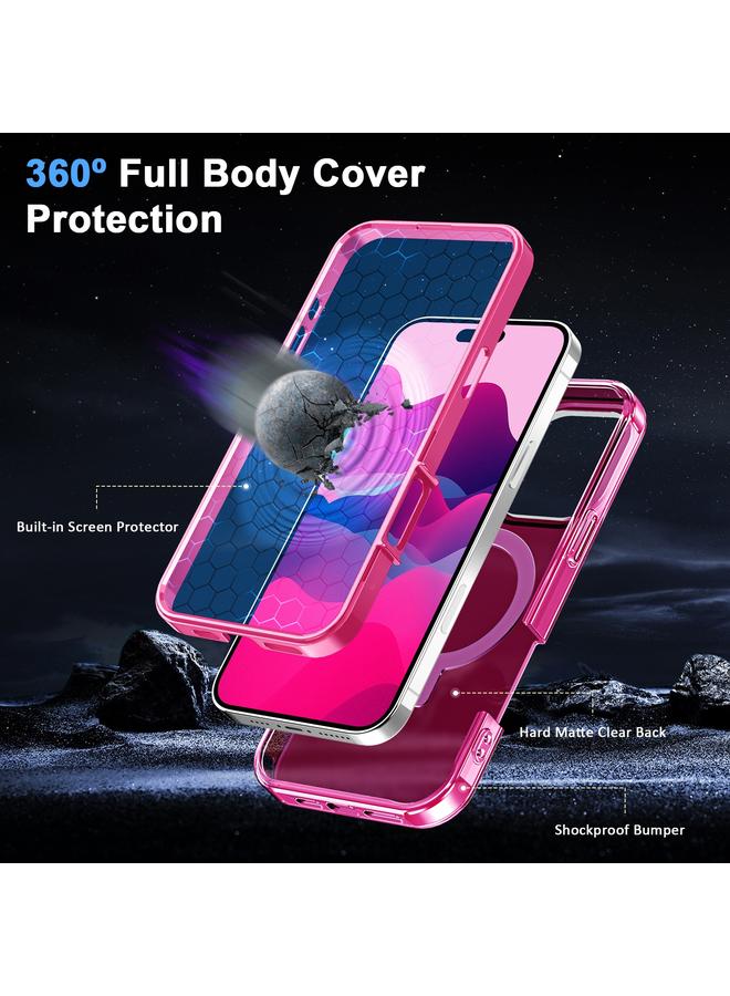 erorex For Iphone 16 Pro Frosted Skin Feel Magsafe Holder 360 Full Body Phone Case(Rose Red) - Image 4