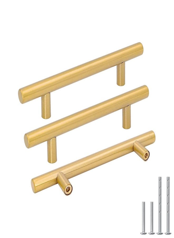 goldenwarm مجموعة جولدن وورم من 5 قطع من مقابض الخزائن النحاسية المصقولة، مقاس 4 بوصات، ذهبية اللون، مقابض أدراج المطبخ - مقابض عصرية لأبواب خزائن الحمام - Image 1