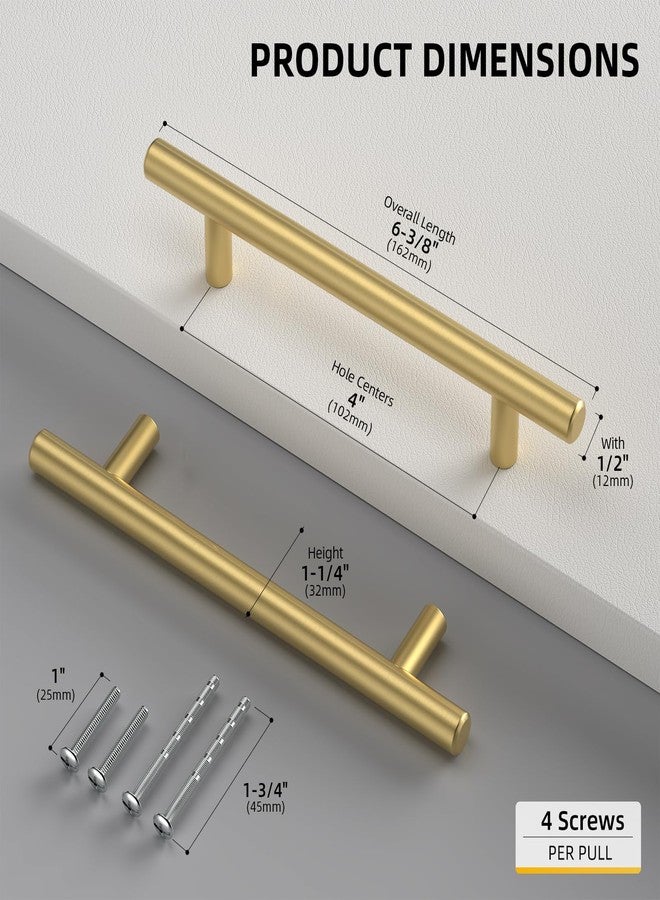 goldenwarm مجموعة جولدن وورم من 5 قطع من مقابض الخزائن النحاسية المصقولة، مقاس 4 بوصات، ذهبية اللون، مقابض أدراج المطبخ - مقابض عصرية لأبواب خزائن الحمام - Image 3