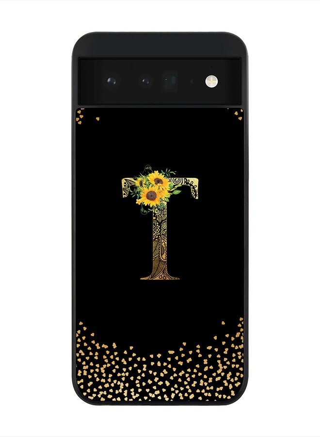 Stylizedd Rugged Black Edge Case for Google Pixel 6 5G, Slim fit Thin Cover -  Custom Monogram Initial Letter Mandala Floral Pattern Alphabet- T (Black) - Image 1