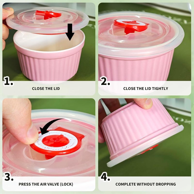 JOBVERT Ramekins with Lids 8 Oz - Set of 6, Ceramic Souffle Creme Brulee Ramekins with Covers, Colorful Custard Cups for Baking, Ceramic Custard Cups Safe and Dishwash Safe - Image 4