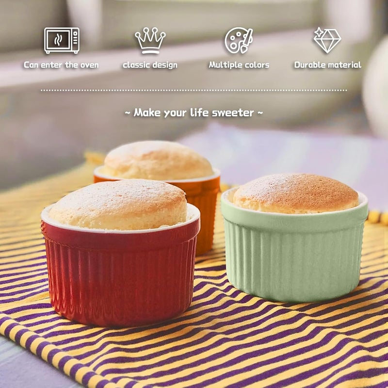 JOBVERT Ramekins with Lids 8 Oz - Set of 6, Ceramic Souffle Creme Brulee Ramekins with Covers, Colorful Custard Cups for Baking, Ceramic Custard Cups Safe and Dishwash Safe - Image 5