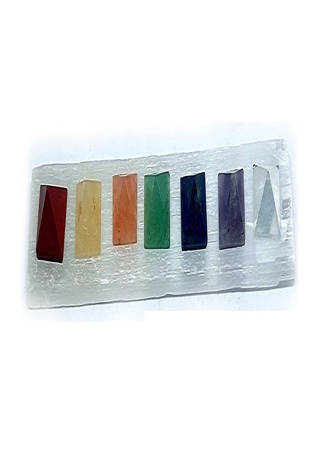 Astroghar White Selenite Crystal Charging Plate with Seven Chakra 15 Mm Mini Crystals Pyramids Set for Reiki Healing and Grid Making - Image 2