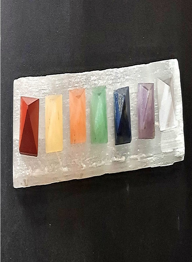 Astroghar White Selenite Crystal Charging Plate with Seven Chakra 15 Mm Mini Crystals Pyramids Set for Reiki Healing and Grid Making - Image 4