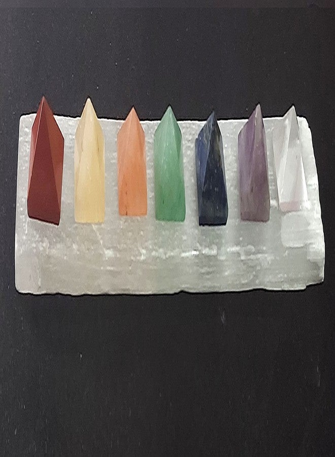 Astroghar White Selenite Crystal Charging Plate with Seven Chakra 15 Mm Mini Crystals Pyramids Set for Reiki Healing and Grid Making - Image 5