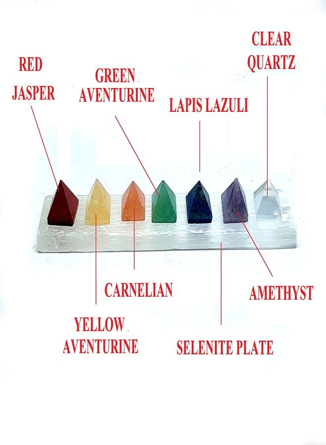 Astroghar White Selenite Crystal Charging Plate with Seven Chakra 15 Mm Mini Crystals Pyramids Set for Reiki Healing and Grid Making - Image 3