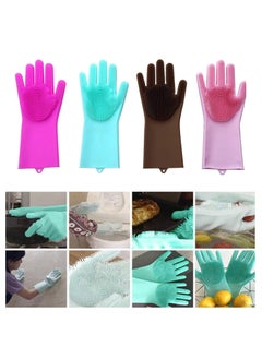 Wishbone Wishbone Silicone Scrubbing Gloves, Non-Slip, Dishwashing and Pet Grooming, Magic Latex Gloves for Household Cleaning Great for Protecting Hands in Dishwashing (Multicolor)(1 Pair)  - Image 1