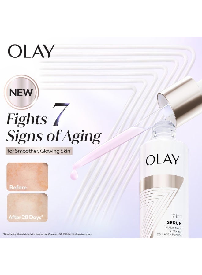Olay 7in1 Ultra-light Face Serum | Niacinamide, Vitamin C, Collagen Peptides | Fights 7 Issues for Smooth & Glowing Skin | Normal to Oily Skin | Dermatologically Tested | Non Comedogenic | 30ml - Image 2