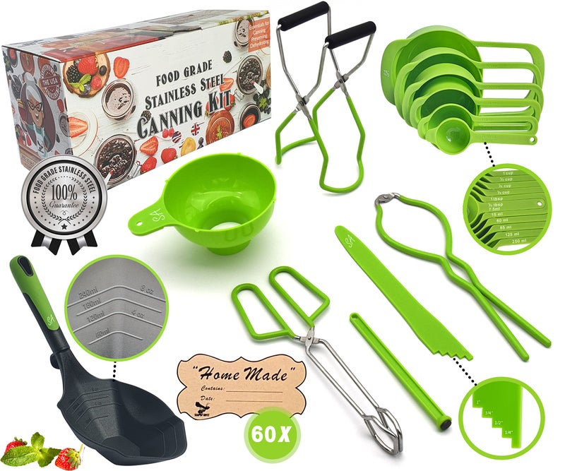 Supa Ant Canning Supplies US Assembled Certified Food Grade Stainless Steel Canning Kit with XL Ladle Wide Kitchen Funnel Jar Lifter and Wrench Bubble PopperMeasurer Lid Lifter Kitchen Tongs