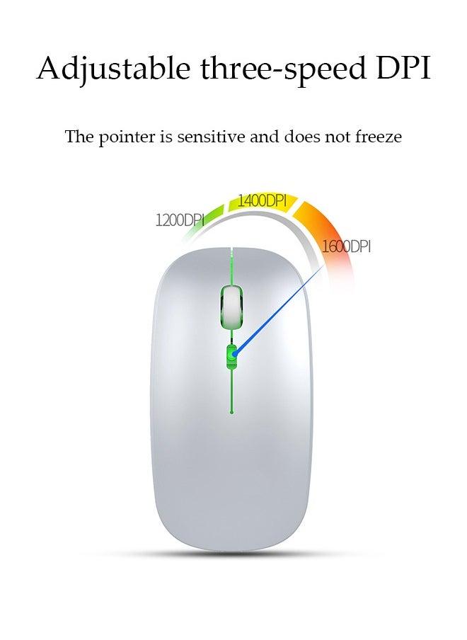 DUNISO - 2.4G And Bluetooth Dual-Mode Wireless Mouse,Rechargeable Slim Mouse With RGB，Portable Office Mouse With USB Receiver And Type-c Charge Line,White - Image 1