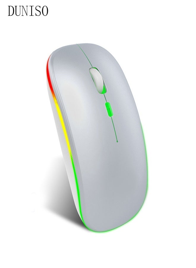 DUNISO - 2.4G And Bluetooth Dual-Mode Wireless Mouse,Rechargeable Slim Mouse With RGB，Portable Office Mouse With USB Receiver And Type-c Charge Line,White - Image 1
