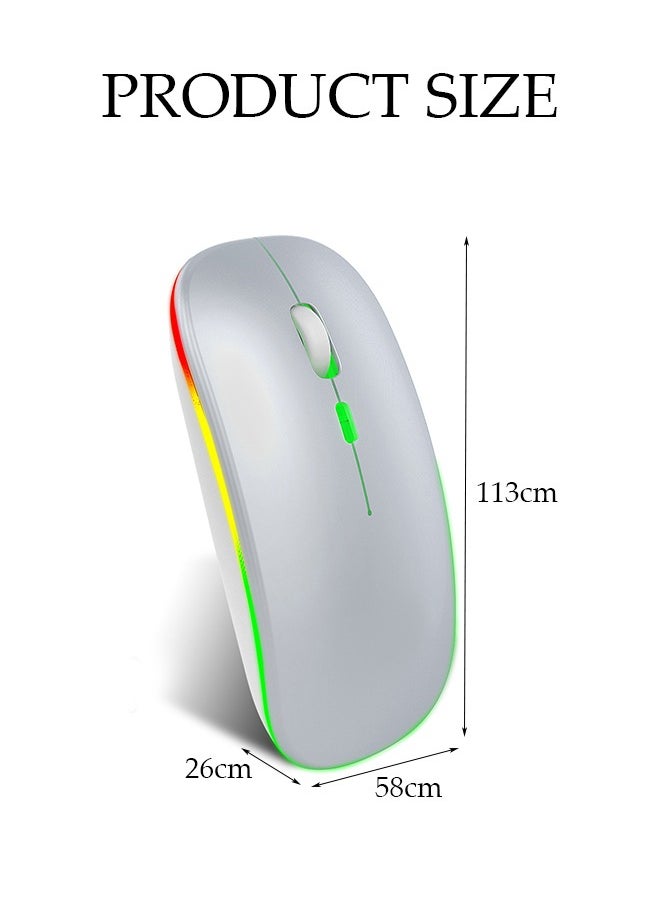 DUNISO - 2.4G And Bluetooth Dual-Mode Wireless Mouse,Rechargeable Slim Mouse With RGB，Portable Office Mouse With USB Receiver And Type-c Charge Line,White - Image 1