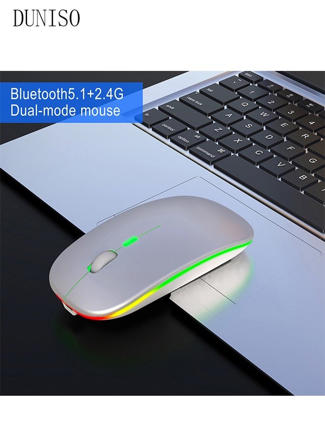 DUNISO - 2.4G And Bluetooth Dual-Mode Wireless Mouse,Rechargeable Slim Mouse With RGB，Portable Office Mouse With USB Receiver And Type-c Charge Line,White - Image 1