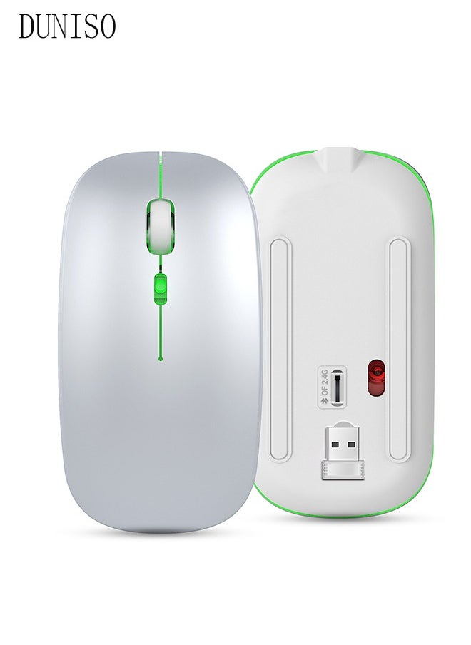 DUNISO - 2.4G And Bluetooth Dual-Mode Wireless Mouse,Rechargeable Slim Mouse With RGB，Portable Office Mouse With USB Receiver And Type-c Charge Line,White - Image 1