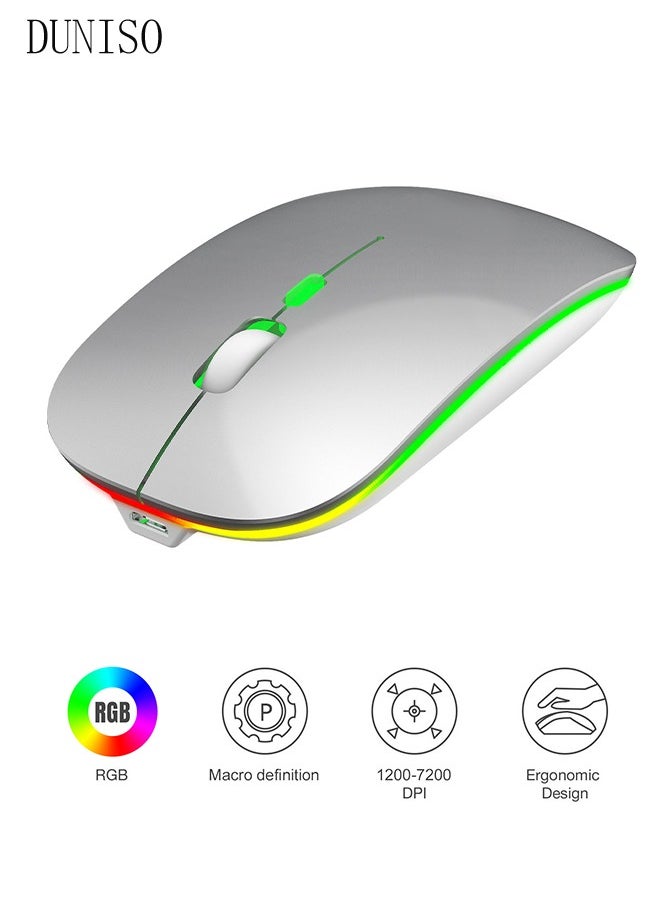 DUNISO - 2.4G And Bluetooth Dual-Mode Wireless Mouse,Rechargeable Slim Mouse With RGB，Portable Office Mouse With USB Receiver And Type-c Charge Line,White - Image 1