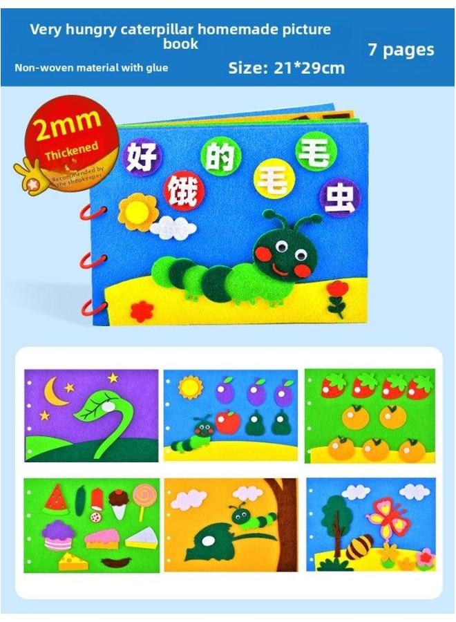 Children's Handmade Self-Made Picture Books Kindergarten Making Diy Material Bag For Early Education Parent-Child Story Books-Color:Greedy Caterpillar (2mm Thickened Opp Bag)  - Image 1