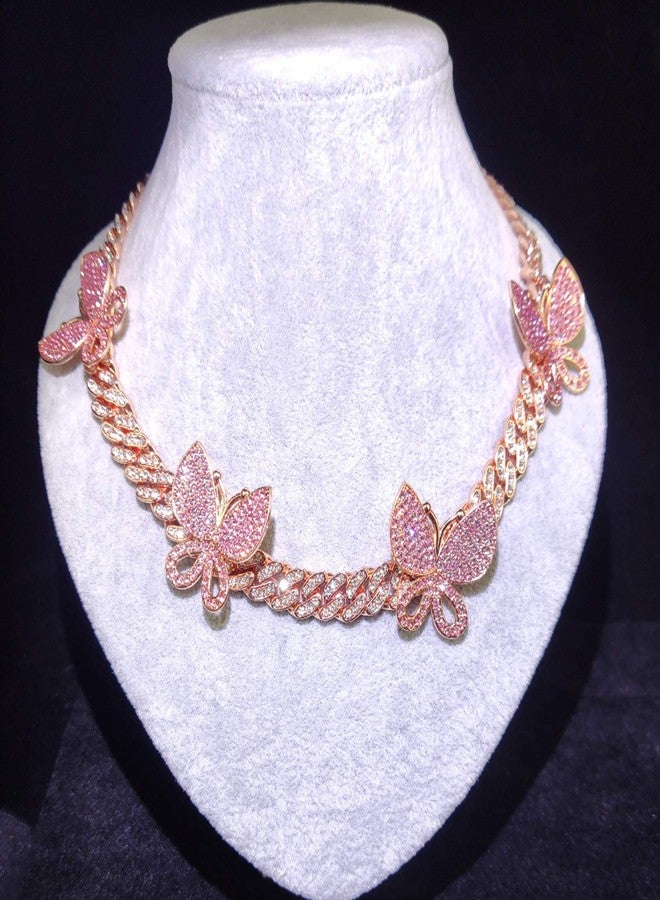 قلادة فراشة كوبية مرصعة بالكريستال من YBMYCM، سلسلة كوبية مزينة بفراشة براقة للنساء، مجوهرات مستوحاة من موسيقى الهيب هوب والراب - Image 2