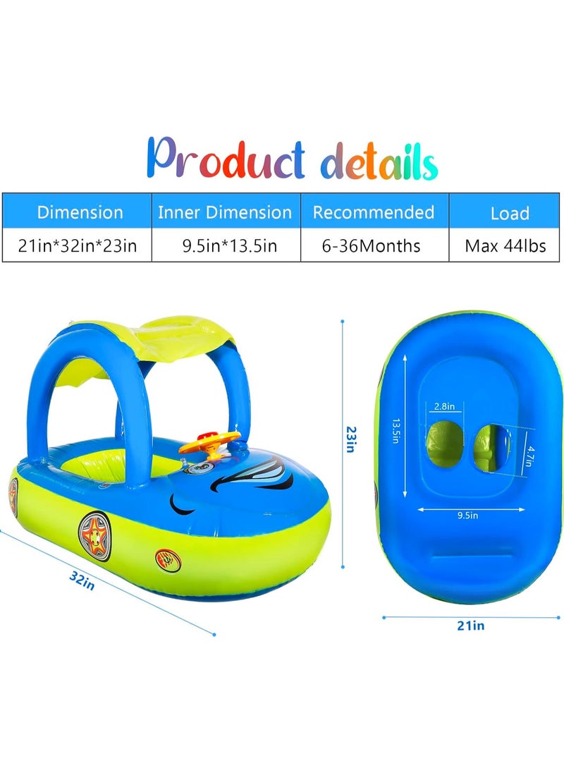 Generic Baby Pool Float with UPF 50+ Canopy,Car Shaped Babies Swim Float Boat for Toddler Infant Swim Ring Pool Spring Floaties Summer Beach Outdoor Play  - Image 4