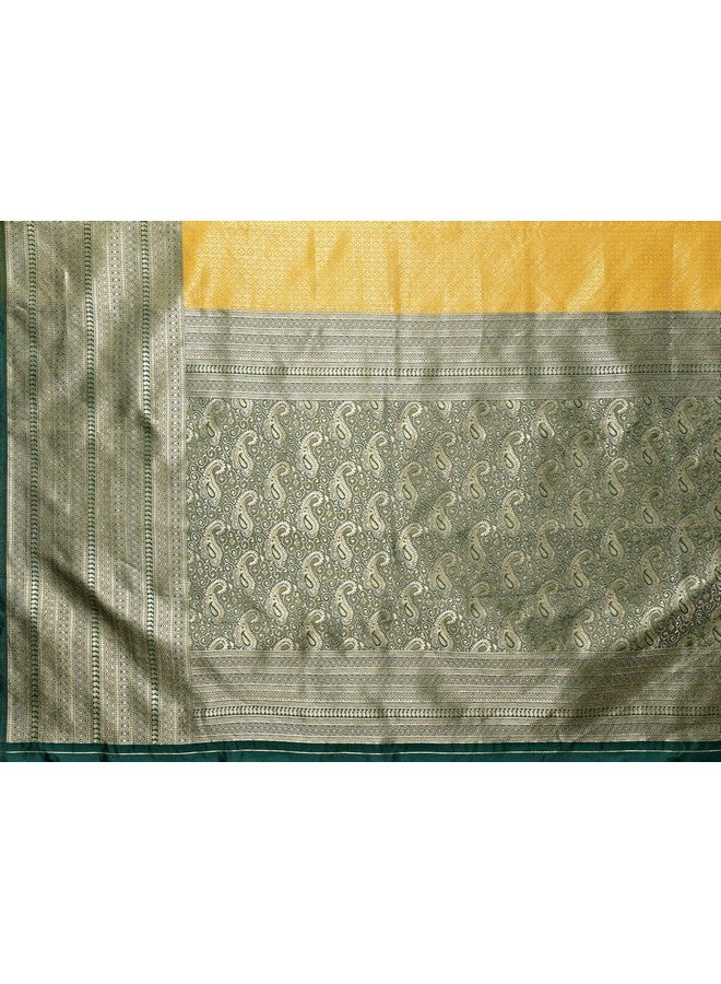 YASHIKA ساري ياشيكا النسائي من قماش بناراسي كانجيفارام مع مادة بلوزة (AZ-YS-P1-YUKTI YELLOW) - Image 5