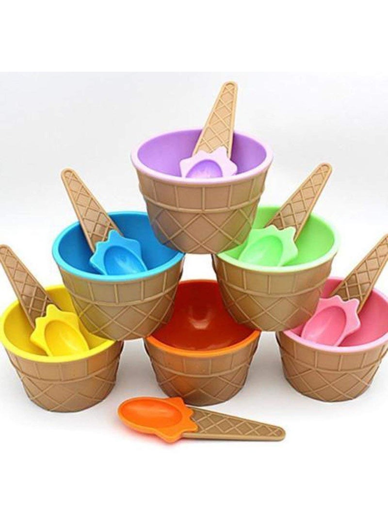 PURCHASE PLUSE PURCHASE PLUSE 6 Pack Plastic Ice Cream Cups with Spoons Reusable Plastic ice Cream Bowls Cartoon Candy Color Cute Ice Cream Dessert Bowls Set Desserts  - Image 1