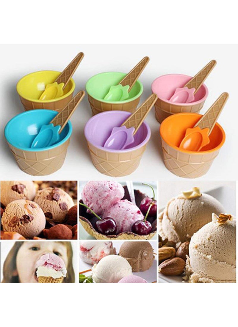 PURCHASE PLUSE PURCHASE PLUSE 6 Pack Plastic Ice Cream Cups with Spoons Reusable Plastic ice Cream Bowls Cartoon Candy Color Cute Ice Cream Dessert Bowls Set Desserts  - Image 4