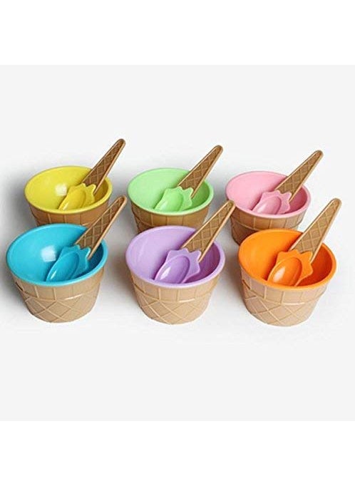 PURCHASE PLUSE PURCHASE PLUSE 6 Pack Plastic Ice Cream Cups with Spoons Reusable Plastic ice Cream Bowls Cartoon Candy Color Cute Ice Cream Dessert Bowls Set Desserts  - Image 3