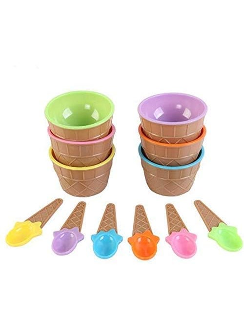 PURCHASE PLUSE PURCHASE PLUSE 6 Pack Plastic Ice Cream Cups with Spoons Reusable Plastic ice Cream Bowls Cartoon Candy Color Cute Ice Cream Dessert Bowls Set Desserts  - Image 5