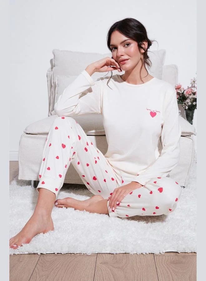 ليلا طقم بيجامة نسائي ليلا بقصة عادية وخصر مطاطي ورقبة دائرية