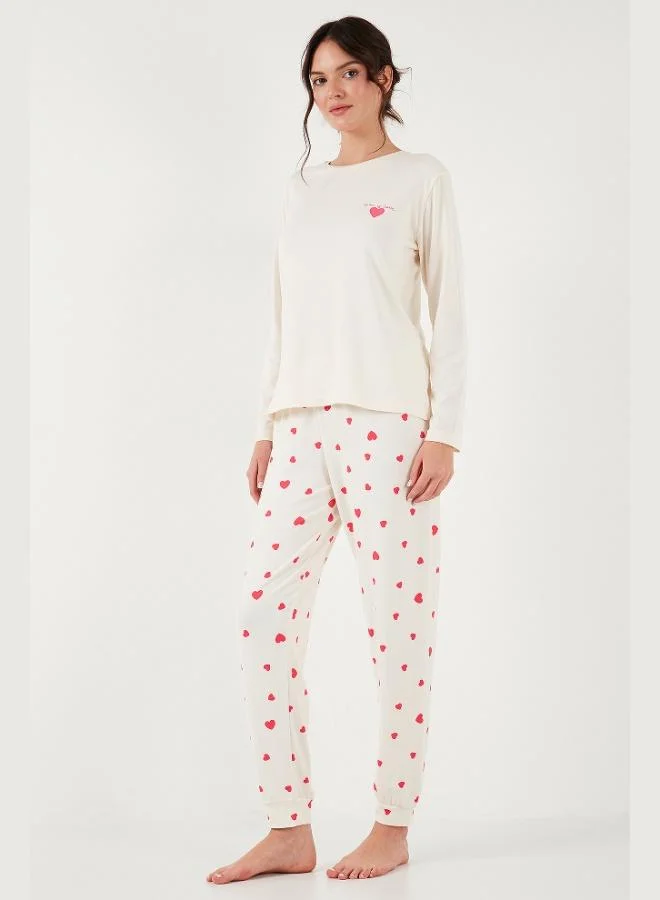 ليلا طقم بيجامة نسائي ليلا بقصة عادية وخصر مطاطي ورقبة دائرية