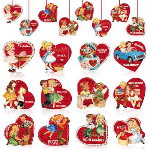 D4DREAM Vintage Valentine Ornaments for Tree Decorations - 12Pcs Wooden Heart Ornaments for Valentines Day Tree Decor Gifts for Him Her Class Exchange Anniversary Birthday Party Supplies Favors - Image 1