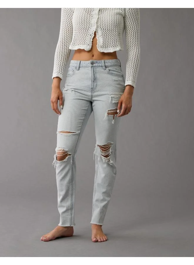 American Eagle AE Strigid Ripped Crackle Mom Jean