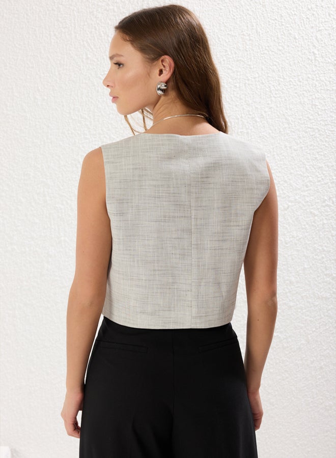 trendyol Limited Edition Crop Fitted Button Detailed Woven Linen Look Vest  - Image 5