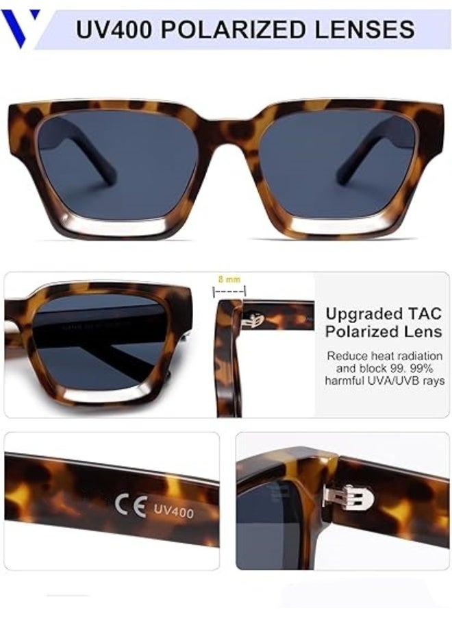 HDCRAFTER نظارات شمسية سميكة مربعة للرجال والنساء بتصميم عتيق مع حماية UV400 - Image 4