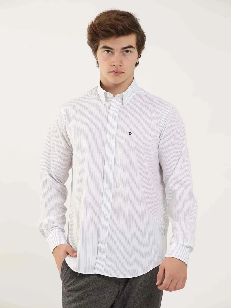 Dufy Mustard Men's Regular Fit Button-Up Collar Long Sleeve Shirt