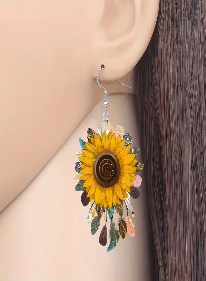 Honmin® Floral Sunflower Acrylic Earrings, Lightweight Versatile Drop Earrings for Women | Style 1 - Image 3