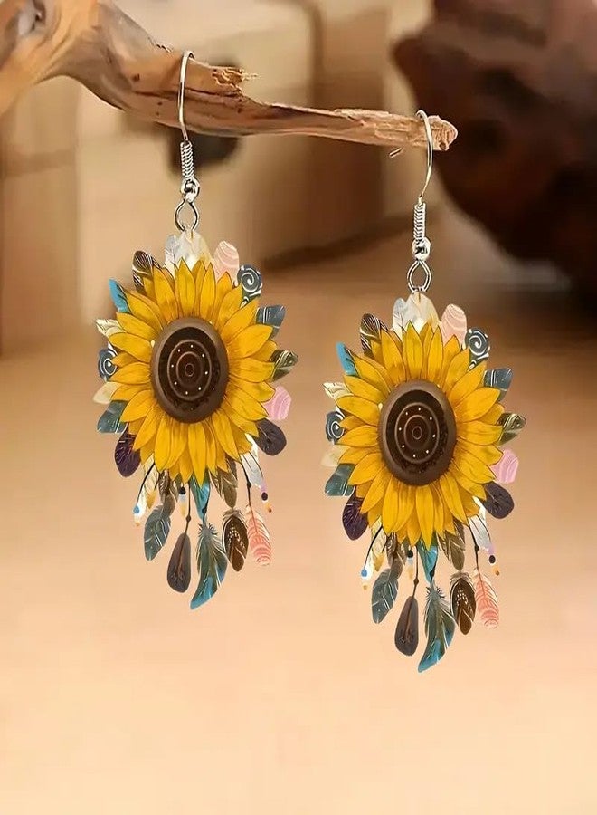 Honmin® Floral Sunflower Acrylic Earrings, Lightweight Versatile Drop Earrings for Women | Style 1 - Image 2