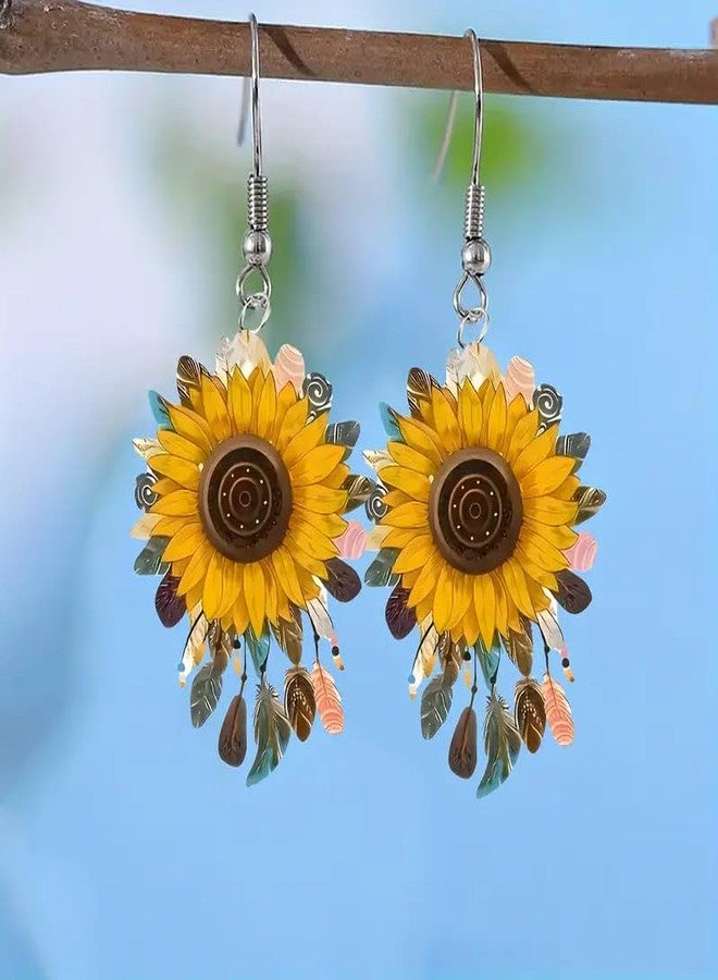 Honmin® Floral Sunflower Acrylic Earrings, Lightweight Versatile Drop Earrings for Women | Style 1 - Image 4