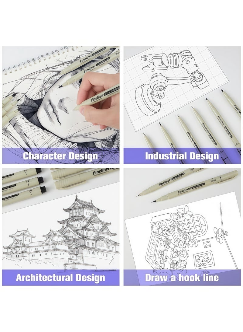 Angola Panda [12pcs Waterproof Fineliner Set] 12pcs Professional Drawing Pen Fineliner Set - Waterproof Ink, Fine Points (005, 01, 02, 03, 04, 05, 08), Art Supplies for Adults, Anime Gifts, Comics, Outlines, Watercolor, Zentangle, Back to School, Writing, Calligraphy - Image 2