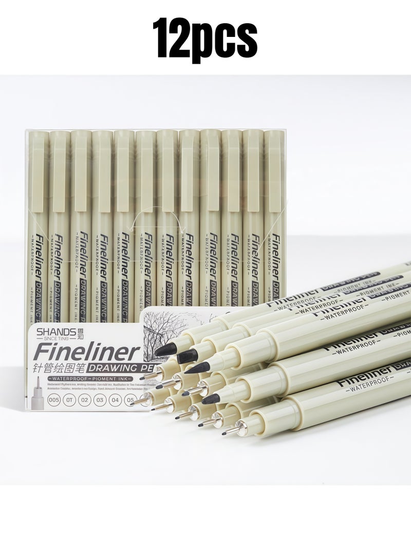 Angola Panda [12pcs Waterproof Fineliner Set] 12pcs Professional Drawing Pen Fineliner Set - Waterproof Ink, Fine Points (005, 01, 02, 03, 04, 05, 08), Art Supplies for Adults, Anime Gifts, Comics, Outlines, Watercolor, Zentangle, Back to School, Writing, Calligraphy - Image 1