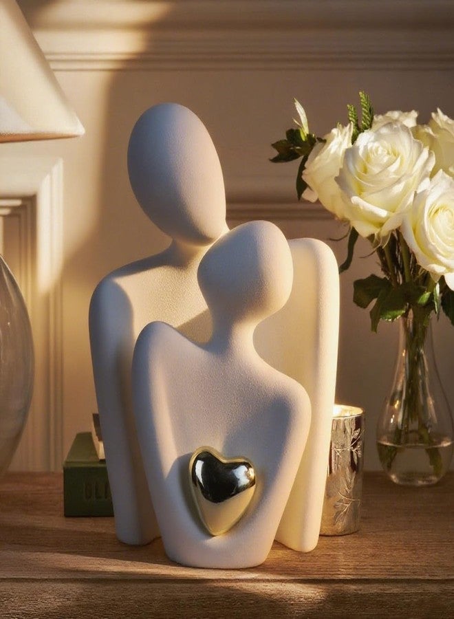 WANCHIY Modern Home Decor Lover Statues- 10'' Porcelain Sculptures for Shelf and Table Decor, Affectionate Couple Art Ceramic Sculpture- Romantic Figurine for Home, Bedroom, Livingroom, Office Decor - Image 2