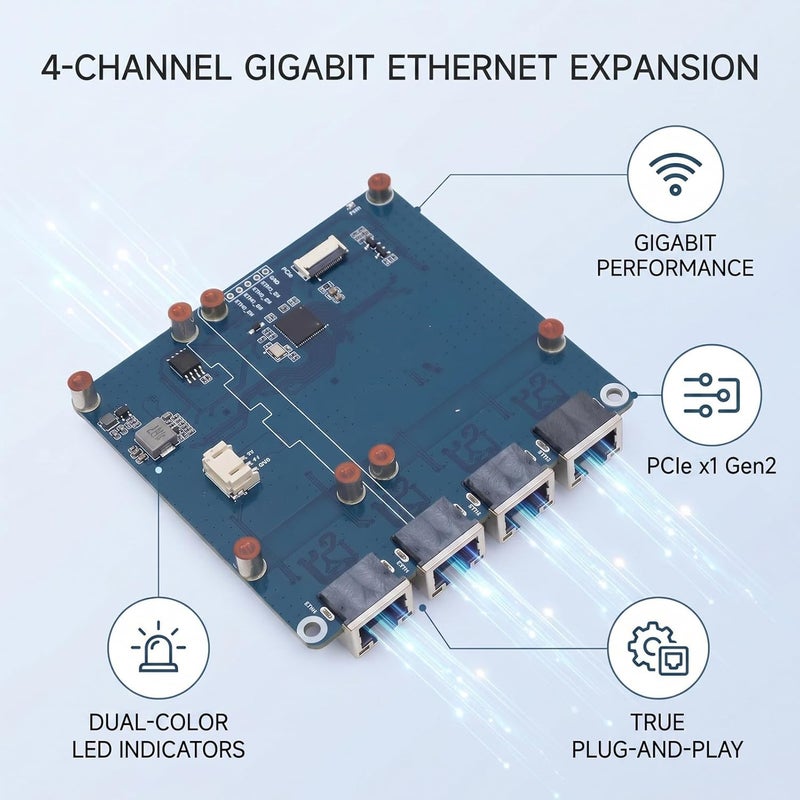 Yunseity PCIe to Gigabit ETH Board Fit for RasPi 5 RPi Plug and Play No Driver Required PCI Express to Gigabit ETH Board with RJ45 Ports - Image 5