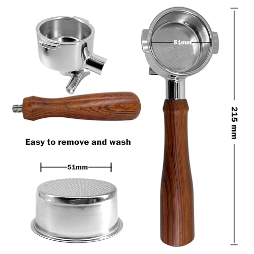 NEOUZA Espresso Portafilter 51mm Compatible with DeLonghi Stilosa ECP31.21 ECP33.21 ECP35.31 Coffee Machine Non-pressurized Basket, Double Spouts (2 Ears) - Image 3