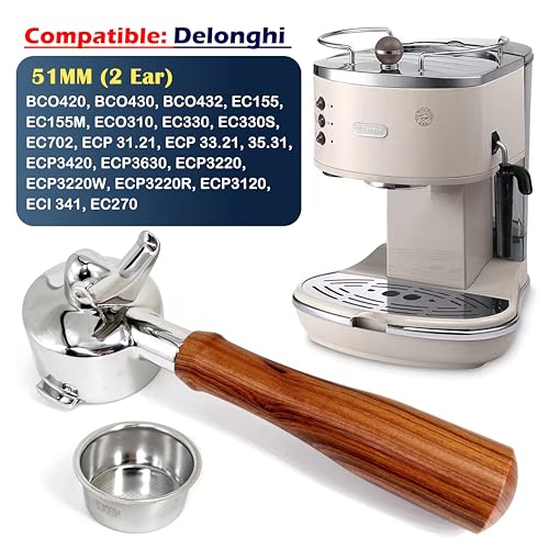 NEOUZA Espresso Portafilter 51mm Compatible with DeLonghi Stilosa ECP31.21 ECP33.21 ECP35.31 Coffee Machine Non-pressurized Basket, Double Spouts (2 Ears) - Image 4