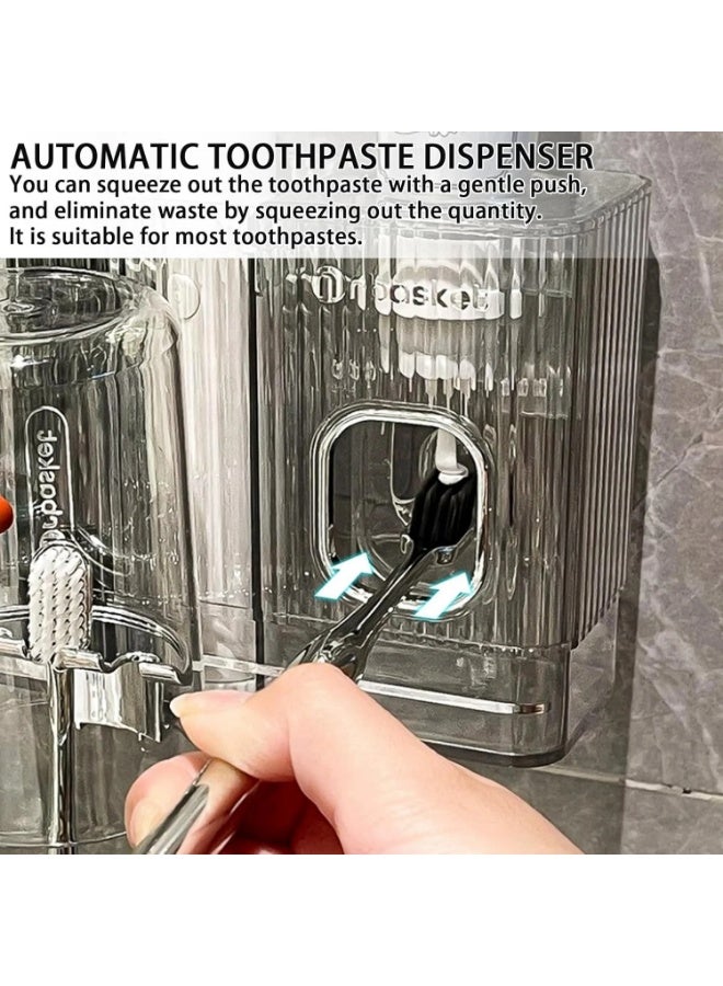 فالمر حامل فرشاة أسنان للحمامات، حامل فرشاة أسنان مثبت على الحائط مع موزع معجون أسنان، حامل فرشاة أسنان بسعة 2 كوب مع 4 فتحات للفرشاة و2 تخزين لمستحضرات التجميل (أبيض) - Image 2