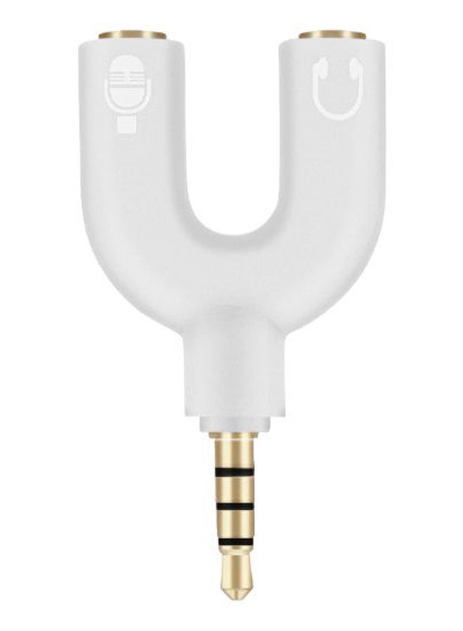 محول قابس مزود بمدخل صوت وموزع على شكل Y أبيض