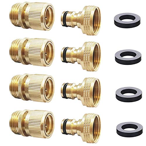 HQMPC Male Garden Hose Quick Connect Solid Brass Quick Connector Garden Hose Fitting Water Hose Connectors 34 inch GHT 4 Female 4Male