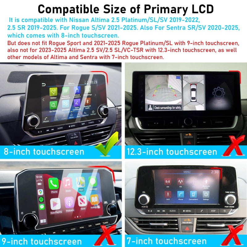 TTCR-II Navigation Display Screen Protector 8-Inch for Nissan Altima 2.5 SR 2019-2025, for Rogue S/SV 2021-2025 and Sentra SR/SV 2020-2024, Console Touchscreen Tempered Glass Protector - Image 2