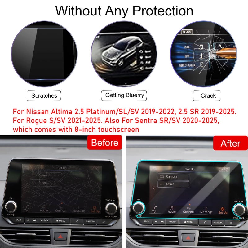 TTCR-II Navigation Display Screen Protector 8-Inch for Nissan Altima 2.5 SR 2019-2025, for Rogue S/SV 2021-2025 and Sentra SR/SV 2020-2024, Console Touchscreen Tempered Glass Protector - Image 3